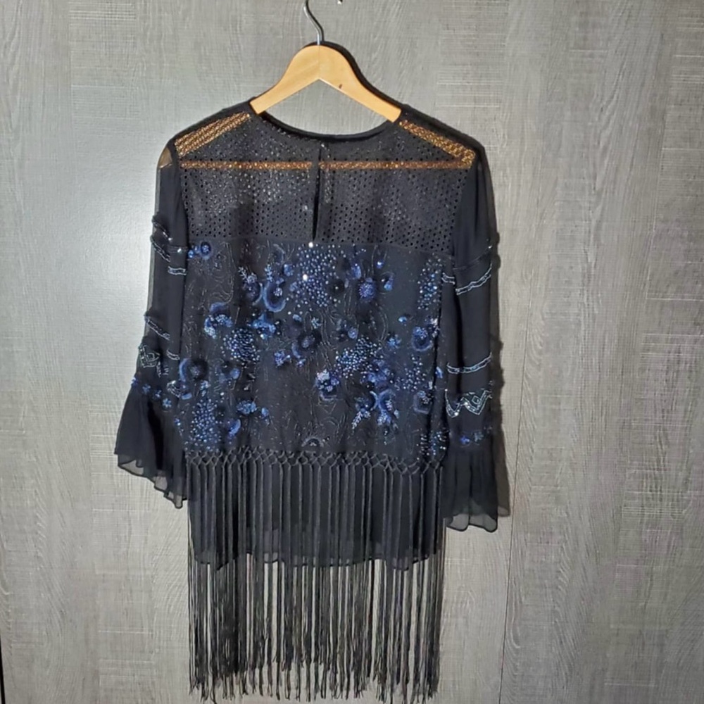 Elie Tahari Aislin Fringe Beaded Top Large - Picture 11 of 16